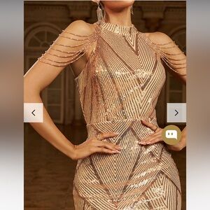 Missord gold sequined cold shoulder maxi dress